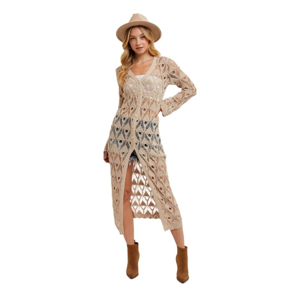 ELEGANT BOHO BUTTON DOWN CROCHET LACE DUSTER-CARDIGAN BY BLUIVY